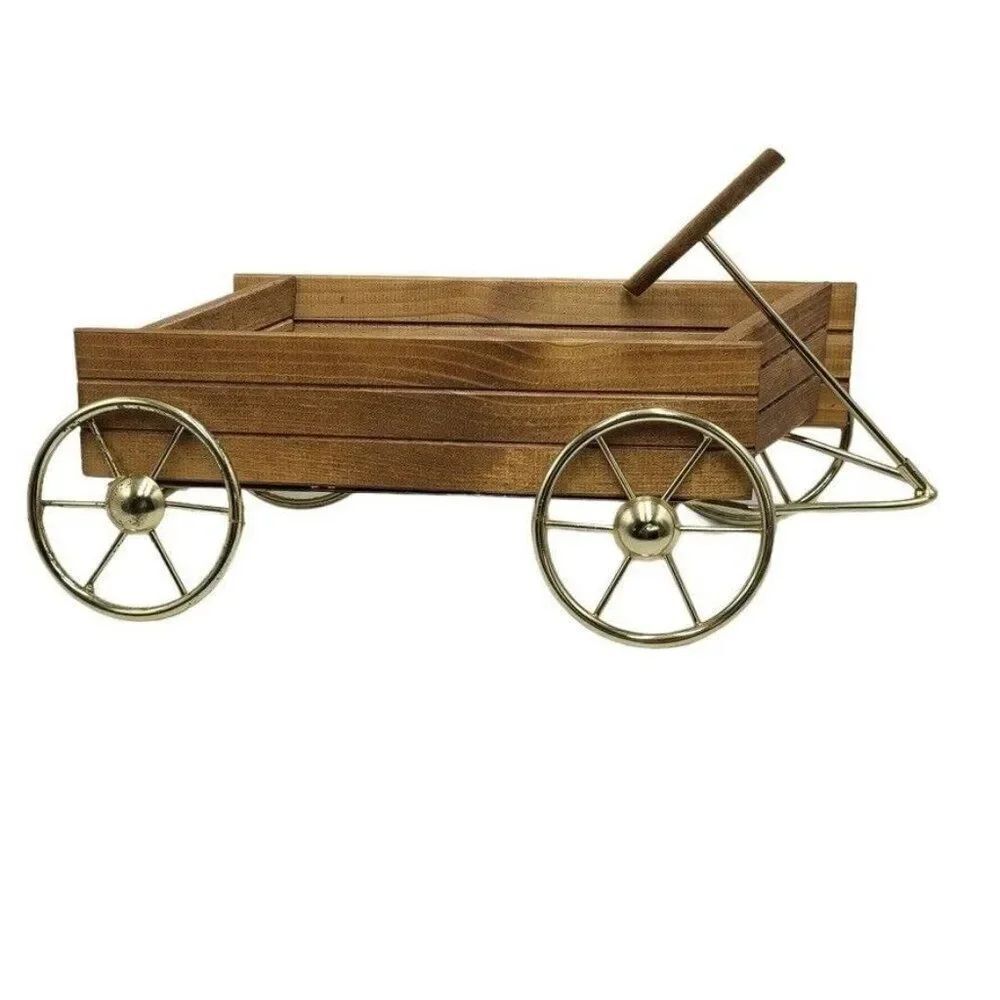 Vintage Homco 1318 Wood Wagon Brass Wheels Wall Hanging Centerpiece New